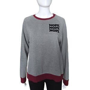 MIGHTY FINE Heather Grey Crew Neck Wine Ringer Raglan Sleeve "NOPE" Sweatshirt M